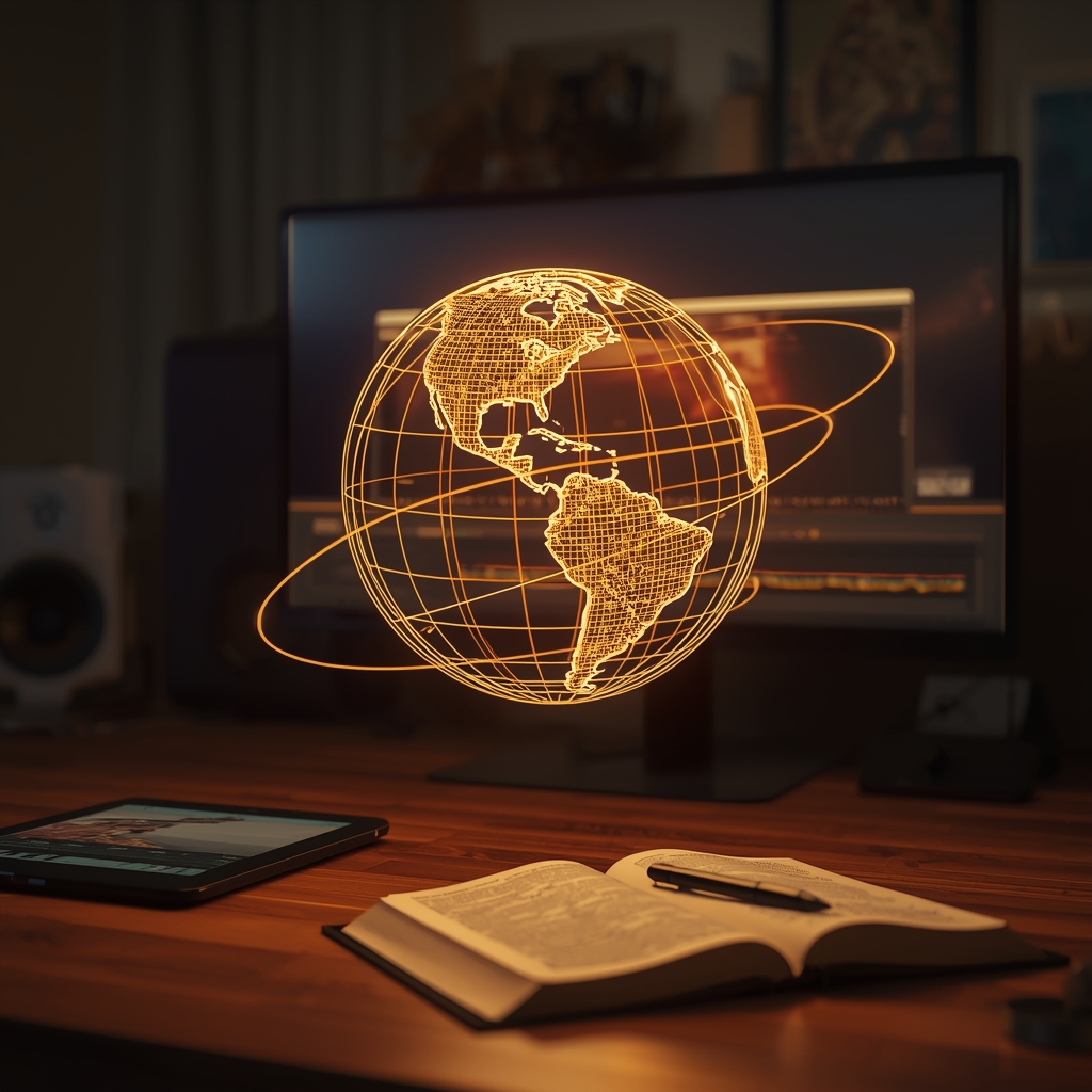 A_warm_cinematic_digital_studio_at_night_glowing_golden_globe_made_of_light